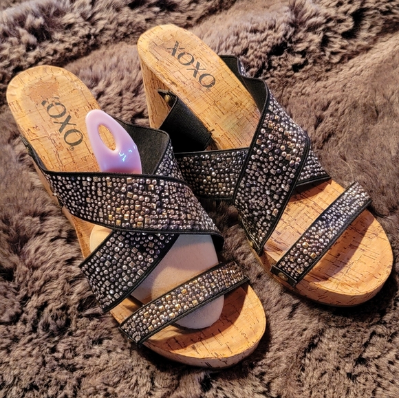 EUC XOXO Studded Cork Wedges - Picture 1 of 5